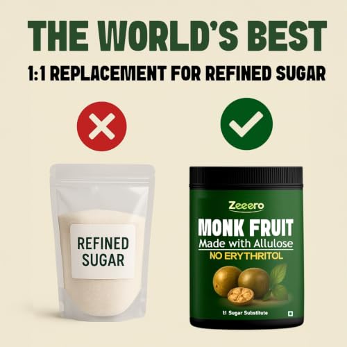 Image of Zeeero Monk Fruit with Allulose Sweetener without erythritol | 1:1 Sugar Replacer Zero Calories | Monk sugar /monk fruit /Monkfruit powder | No Preservatives