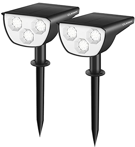 Claoner 36 LEDs Solar Landscape Spotlights, 3 Modes Wireless Waterproof Outdoor Solar Powered Landscaping Spotlights for Yard Garden Driveway Porch Walkway Pool Patio- Cold White(2 Pack)