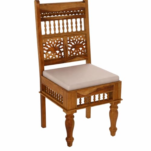 Image of BN Furniture Solid Sheesham Wood 6 Seater Dining Table Set | Traditional Handcrafted Wooden Dining Set with Cushioned Chairs | Honey Finish