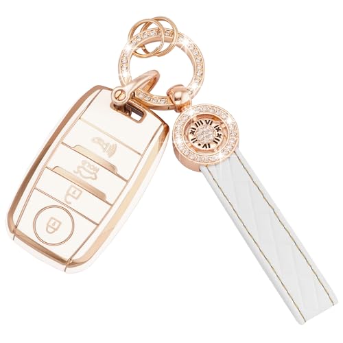 Coque de clé Kia en TPU blanc à 4 boutons avec porte-clé EKALA