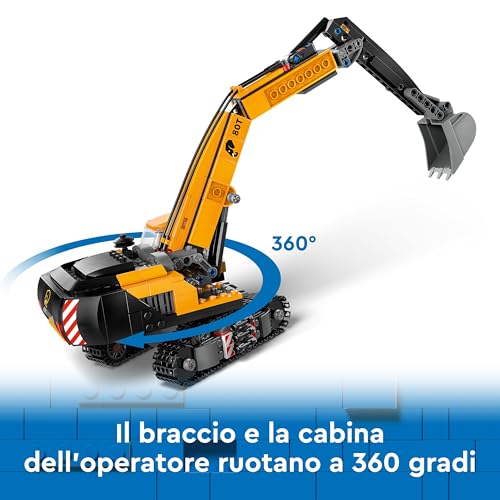 City Escavatore da Cantiere Giallo, Giochi Creativi per Bambini e Bambine da 8 Anni, Veicolo Giocattolo da Cantiere con Funzioni Reali e 3 Minifigure (Operaio, Operatore e Architetto) 60420 - Lego - Immagine 6