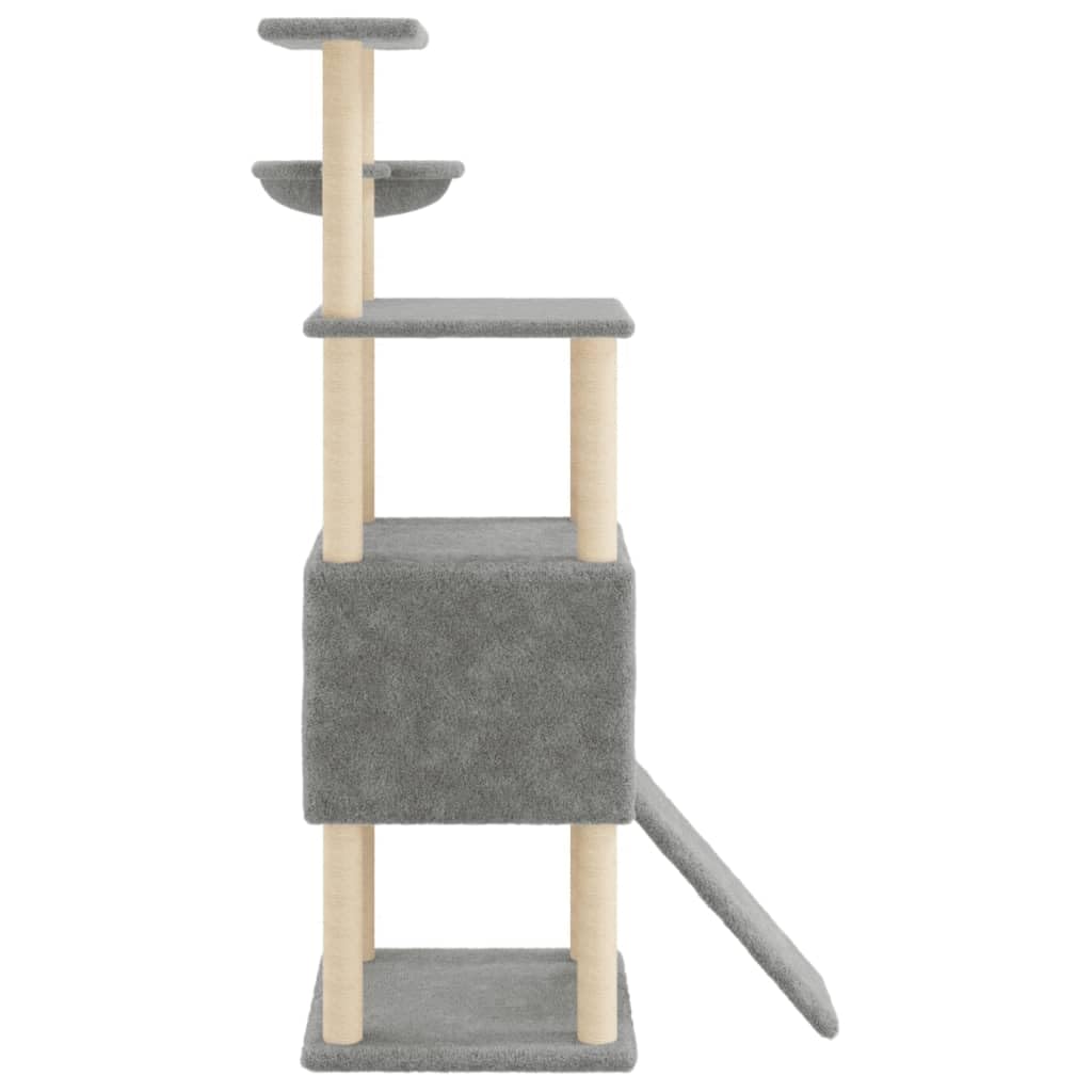 Árbol rascador de 153 cm con cueva, color gris claro | Torre para gatos de varios pisos con cueva, hueco para tumbarse y rampa de juego para el salón, estable y versátil.