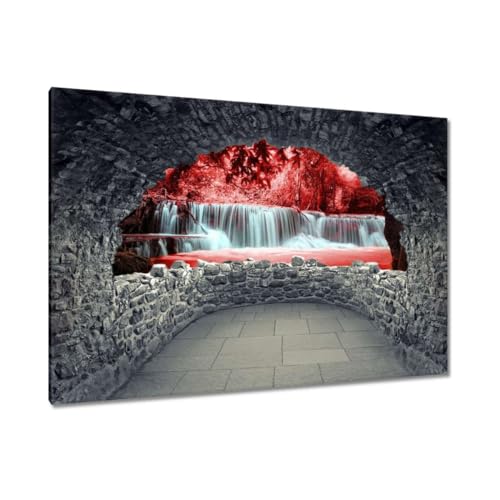 Peinture imprimée sur toile cascade rouge décoration murale 90 x 60 cm