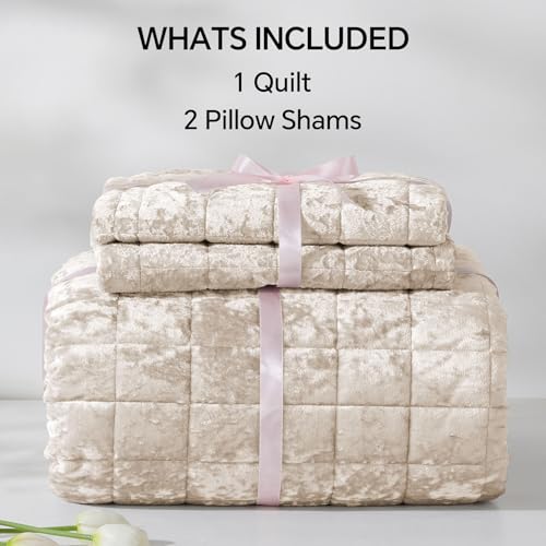 BEDELITE Velvet Quilt Set Queen Size - Luxury Velvet Comforter Bedding Set 3 Pieces, Soft Cozy Urban Taupe Oversized Bedspread Coverlet for All Seasons with 2 Pillow Shams - Image 7