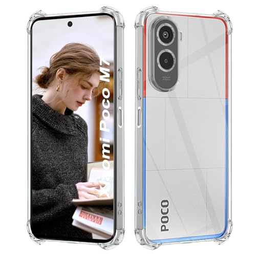 ISOI - Coque Compatible avec Xiaomi Poco M7 4G, avec Pare-Chocs Airbag Antichoc Protection Complète, Étui de Protection en Silicone TPU Souple Très Mince - Transparent