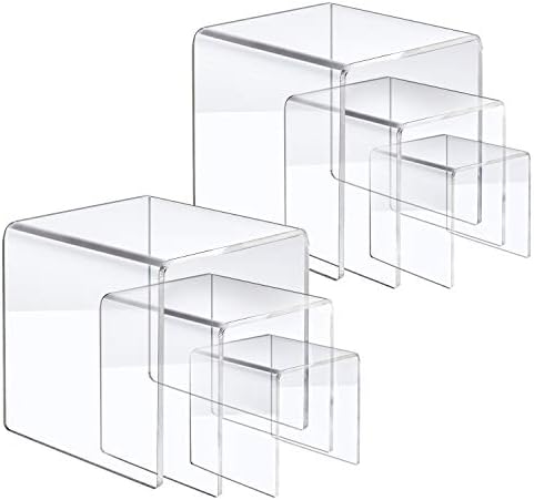 LileZbox Acrylic Display Riser Stand,Clear Showcase for Cake Candy and Jewelry 3'' 4'' 5''(2 Sets)