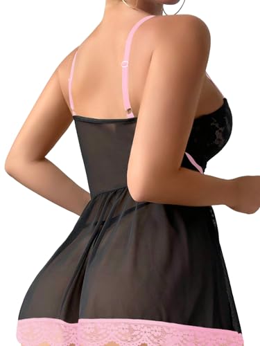 Image of Lilosy Sexy Garter Belt Mesh Lace Babydoll Lingerie Dress Set with Thong