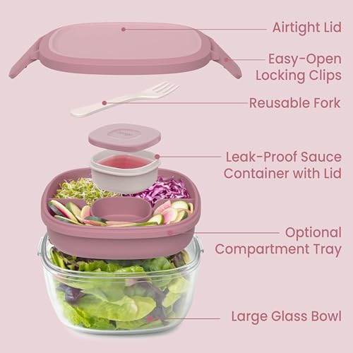 Image of Bentgo Glass Salad Container with Airtight Lid & Leak-Proof Sauce Cup