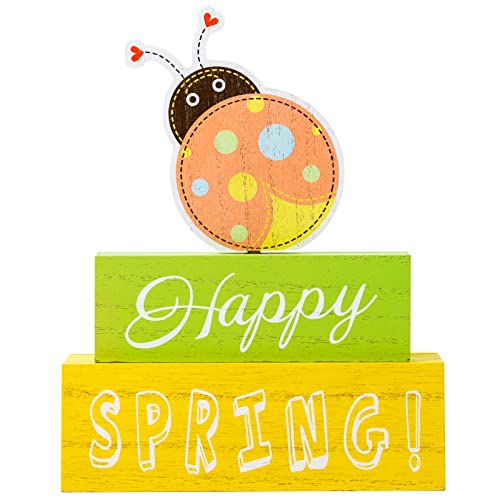 Hogardeck Spring Decorations For Home, Hogardeck Three-Layer Ladybug Wood Table Sign Happy Spring Decor cover