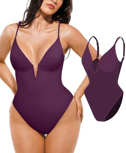Image of Popilush Tummy Control Swimsuits for Women Shapewear One Piece Deep V Neck Underwire Swimsuit Summer Beach Pool Vacation