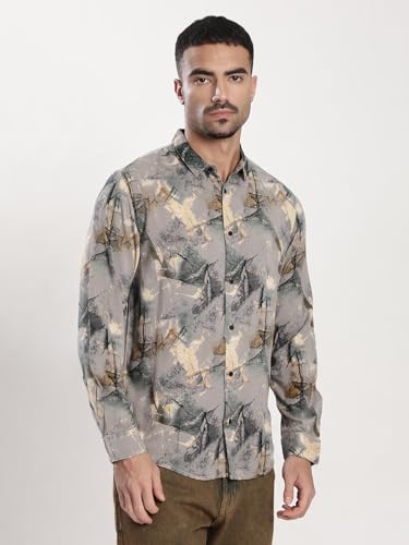 Image of BENE KLEED Men's Abstract Print Cotton Blend Shirt | Spread Collar | Full Sleeves | Tailored Fit |
