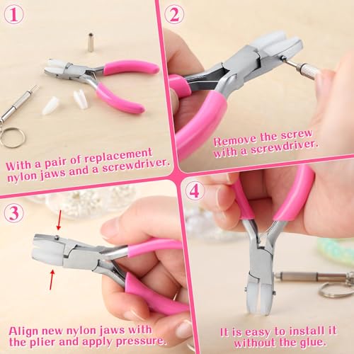 SPEEDWOX 3.5-Inch Double Nylon Flat Jaw Pliers for Jewelry Making - Soft Jaw Ring Bending Tool, Rose Red, 91mm - Image 3