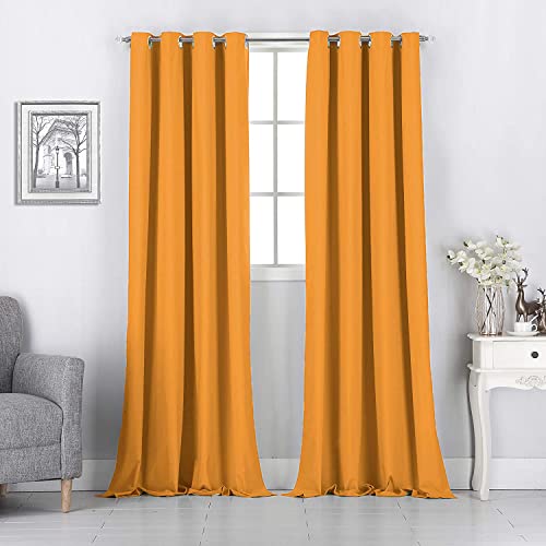 Rooney Cortinas opacas con aislamiento térmico para oscurecer la habitación, cortinas de privacidad con ojales para sala de estar/dormitorio (2 paneles, 132 cm de ancho por 213 cm de largo, naranja)