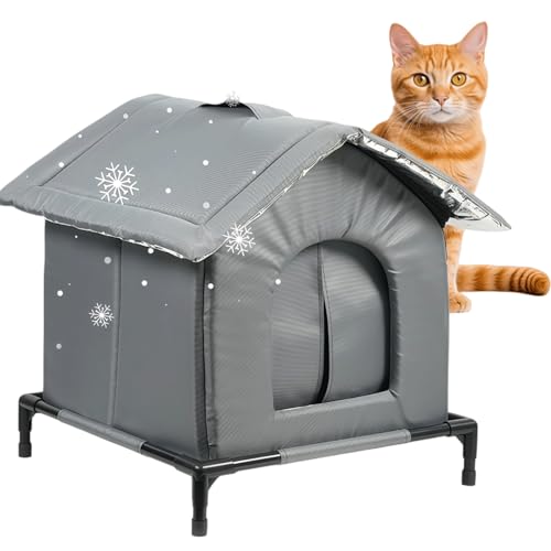 JEJIET 【2025新開発】屋外猫キャットハウス 外猫ハウス 屋外 ペットハウス 冬 防寒 雨よけ 防風 防雨 野良猫 避難所 猫小屋 屋外 冬寒さ対策 冬用屋外猫小屋 野良猫シェルター 猫の家テント 猫 ベッド ドーム 保温 猫 ベッド 冬 (M)