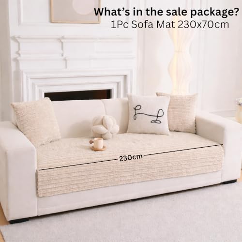 Image of HOMETHREADS 600GSM Thick & Soft Rabbit Fur Plush Sofa Cover-Luxurious Cozy Slipcover, Washable & Pet-Friendly, Anti-Scratch Protector for Sofas (Cream, 5 Seater | 230x70cm)