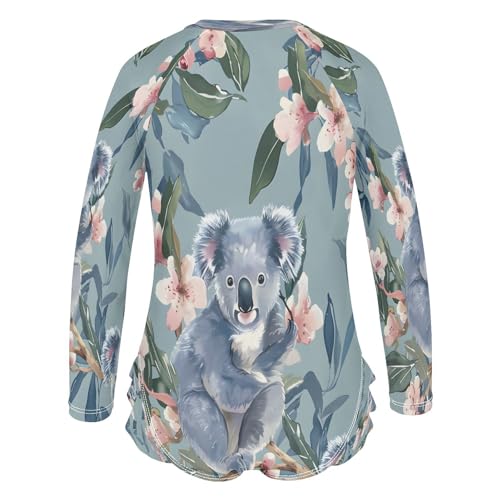 Toddler Girl Long Sleeve Ruffle Swimsuit One Piece Zipper Rash Guard Bathing Suit with UPF 50+ Little Koala3