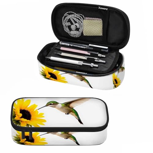 Image of Hummingbird Pencil Case Sunflower Small Bird Yellow Flower Lovely Scene Pencil Bag Pouch Box Organizer for College School Students Boy Girl