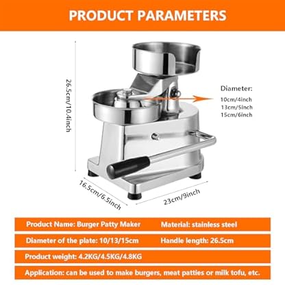 QUSYZD Hamburger-Patty-Maker 4″/5″/6″, Manueller Fleischklopfer zum Plätzchenpressen, Kommerzielle Burger-Presse für Restaurantküchen, mit 500 Stück Patty-Papier und 3 Spülhandschuhen, – Bild 7