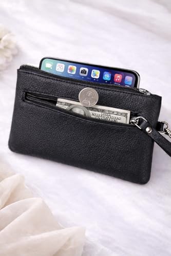 Image of Tee Ess Genuine Leather Multipurpose Pouch with Zebra Print Accent, Black, Handheld Wallet Organizer for Phone, Cards, Cash, Coins (Black Zebra)