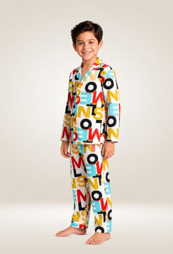 Image of 3BROS Kid's Pure Cotton Full Sleeves Night Suit /Dress for Boys /Girls Full Pajama & Top Sleep Suit Combo Set