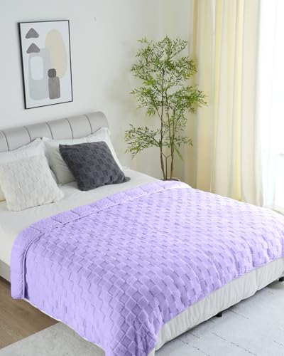 Uttermara Sherpa Fleece Weighted Blanket Queen Size 15lbs, 3D Jacquard Warm Sherpa Heavy Blanket for Adults, Soft Fuzzy Weighted Blankets for Couch Bed Sofa 60x80 Inches Lavender Fog