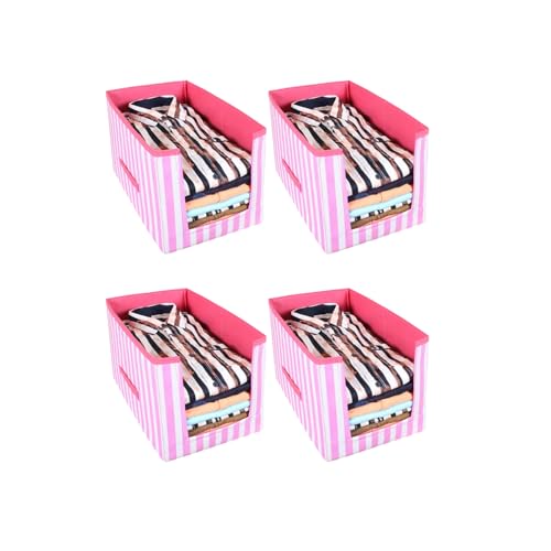Image of PrettyKrafts 4 Pcs Non Woven Shirt Stacker /Cloth Organizer for Storage /Closet & Wardrobe Organizer for Storage /Foldable Shirt Organizer Cloth Storage Box Pink, 25x38x25 cm
