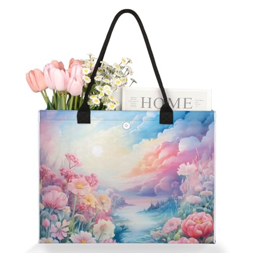 Colorful Cloud Flower Tote Bag for Women Large Beach Bag Reusable Tote Bags for Work Travel Beach Shopping3