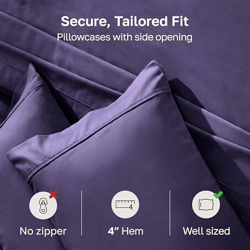 Image of California Design Den King Size Pillowcase Set - 400 Thread Count, 100% Cotton Sateen, Set of 2 Pillow Covers, Soft and Breathable - Dark Purple