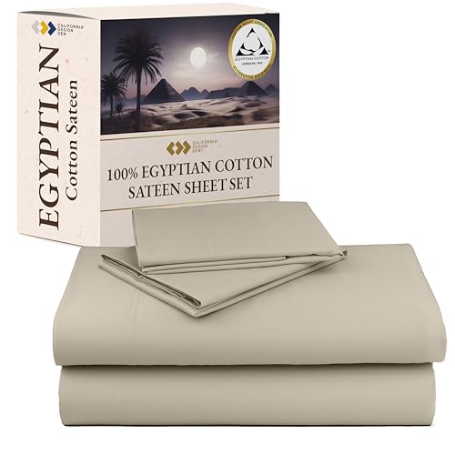 California Design Den Certified Luxury 100% Egyptian Cotton Sheets, Full Size Deep Pocket Sheet Set, Soft and Breathable Sateen - Beige