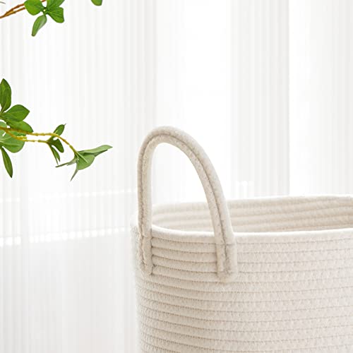 Viposco Large Laundry Hamper, Tall Woven Rope Storage Basket For Blanket, Toys, Dirty Clothes In Living Room, Bathroom, Bedroom - 58L Pink & White #TOP2