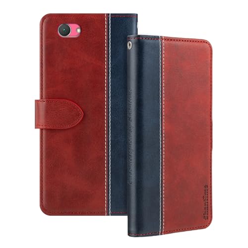 Shantime Leather Flip Case Compatible with Sony Xperia Z1 Compact Case with Card Holder RFID Blocking Magnetic Kickstand Slim Fit Business Protective Cover(Red)