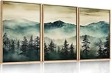 HOURIA Large Boho Mountain Forest Framed Canvas Wall Art Set,Nature Foggy Woodland Wall Decor,Modern Pine Tree Artwork,Watercolor Botanical Art Print for Living Room,Bedroom,Farmhouse- 16'x24'x3