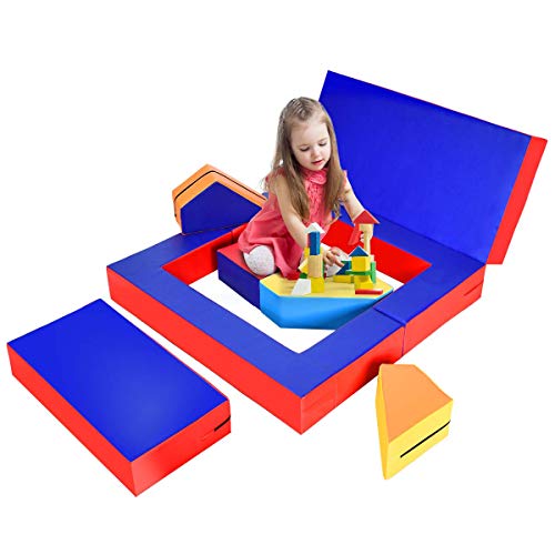 GYMAX Kids Foam Sofa, 4-in-1 Multifunctional Foam Play Set Climbers & Play Structures with Soft High-Density EPE Filler & Durable PU Surface, Non-Slip Climb Crawl for Children (Multicolour)