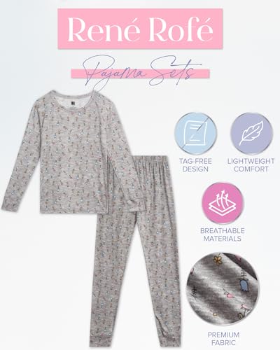 Rene Rofe Girls' Pajama Set - 4 Piece Cozy Yummy and Waffle Long Sleeve Sleep Shirt and Pajama Pants for Little Girls (2T-10)2