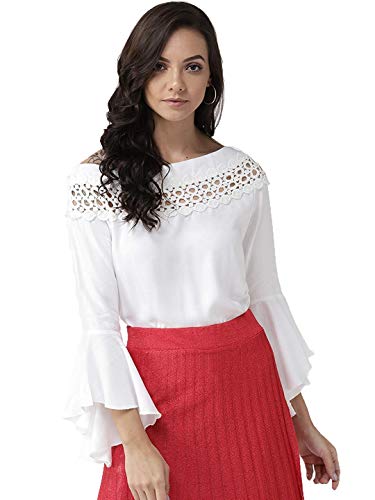 Image of Style Quotient Women Solid Off White Viscose Rayon Smart Casual top