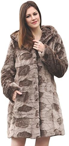 Adelaqueen Women's Lush Karakul Blending Faux Fur Coat with Hood