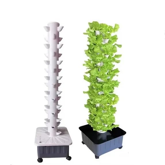 Vertical Hydroponic Grow Tower Aeroponic Tower for Herbs, Fruits and Vegetables 15 Layer 45 Plants Sites with Movable Water Tank Hydrating Pump, Timer, Adapter (45 pots)