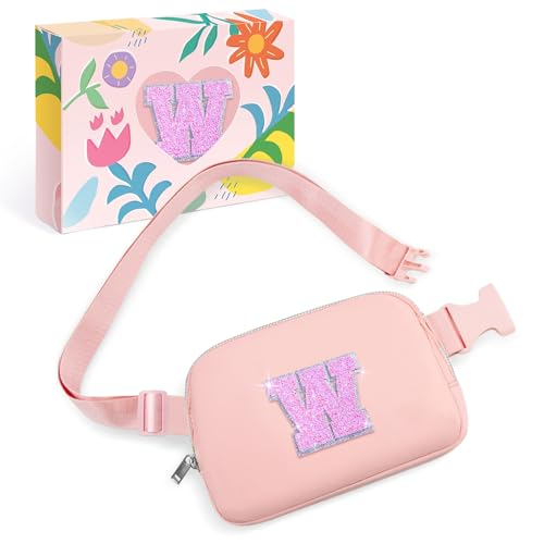 Image of COSHAYSOO Initial Letter Fanny Pack for Girls Personalized Christmas Birthday Gifts for 6 7 8 9 10 11 12 Year Old Teen Girl, Girly Fashion Crossbody Purse Belt Bag Preteen Tween Trendy Stuff Pink W