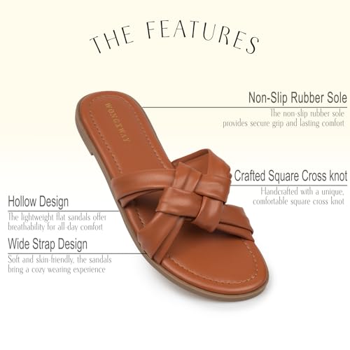WONGXWAY Women Knotted Slide Sandals Cross Strap Dressy Sandals Cute Comfy Open Toe Slip On Sandals(Brown,7) — view 3