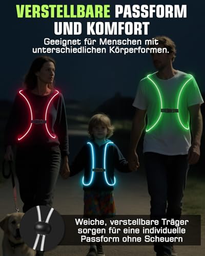 Zacro Lauflampe Joggen, Brustlicht, LED-Laufweste Fahrrad Reflektorweste Warnweste Wiederaufladbare USB Lauflampe, Hohe Sichtbarkeit Leuchtweste Lauflicht für Nächtliches Laufen Wandern oder Radfahren