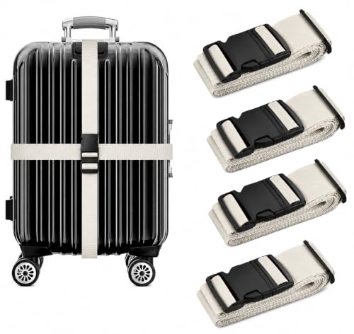 Image of Luggage Straps: Secure Your Belongings, Made Seat Belt Material Size 2 inch X6.5FT Color + 1 ADD A Baggage Belt(1 inchX20 inch Black) (Beige, 4 Pack)