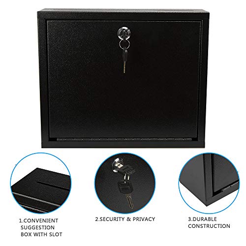 Kyodoled Suggestion Box With Lock Wall Mounted,Mail Box, Key Drop Box Cards, Safe Lock Box,Ballot Box,Donation Box,3W X 10H X 12L Inch Black #TOP1