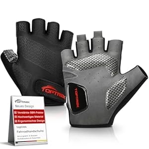 toptrek Fahrradhandschuhe Herren Damen, MTB Handschuhe 6mm SBR-Polstern, Atmungsaktives Halbfinger Fahrrad Handschuhe Sommer, rutschfeste & Stoßdämpfende Radhandschuhe für Rennrad/MTB/Fitness (XL)