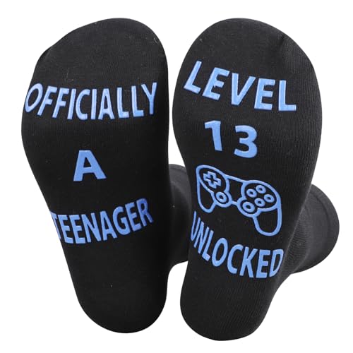ORUZA 13th Birthday Socks for Boys 13 Year Old Gift Boys Black Calf-length Socks Non-slip Cotton Sock Birthday Funny Gifts for Son Grandson Boys 1 Pair
