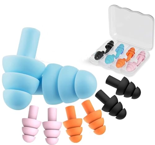 Silicone Noise Cancelling Ear Plugs - Ear Plugs for Sleep,Snoring, Swimming, Study, and Travel - Ultimate Comfort and Ear Defenders - Reusable Noise Blocking Earplugs with Case – 4 Pairs