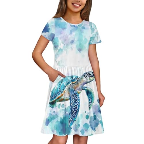 Girls Short Sleeve Dresses with Pockets Cute Dresses for Girls 3-16 Years Old2