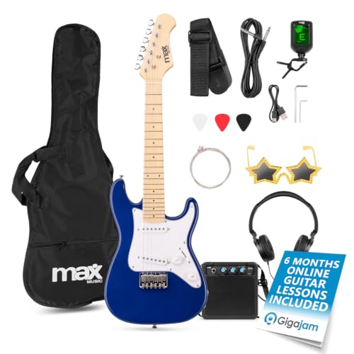 Max GigKit Junior Electric Guitar Starter Pack, 1/4 Size, Blue, 10W Amp