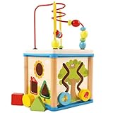 Angelay-Tian Aktivitätswürfeln, pädagogische frühe Bildung Spielzeug für Kinder, Multifunktionsform der Kinder, Kinder Multifunktionale Formkennung Baby Perlen Holz Weisheit Perlenkiste
