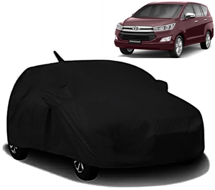 V VINTON® Car Body Cover All Accessories Waterproof Compatible for Toyota Innova Crysta with Mirror Pocket Uv Dust Proof Protects from Rain and Sunlight | Black