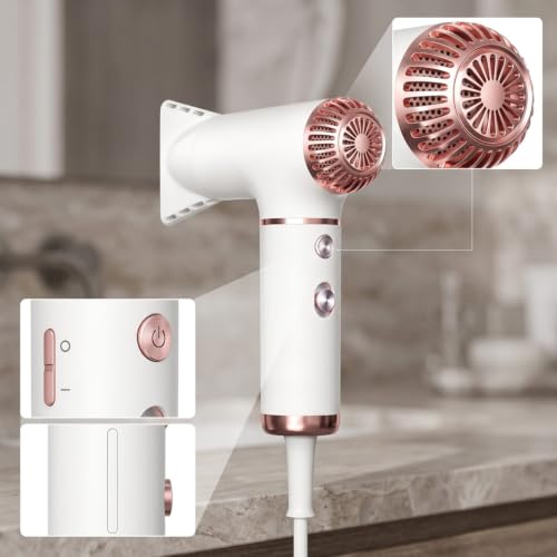 Image of ECOMISTIQ Lightweight Mini Hair Dryer Fast Drying Handheld Hair Dryer Ergonomic Portable Hairdryer Powerful Air Current for Travelers Dorm Rooms Gym Pink Gold Us| Dryers| Care & Styling |Health &